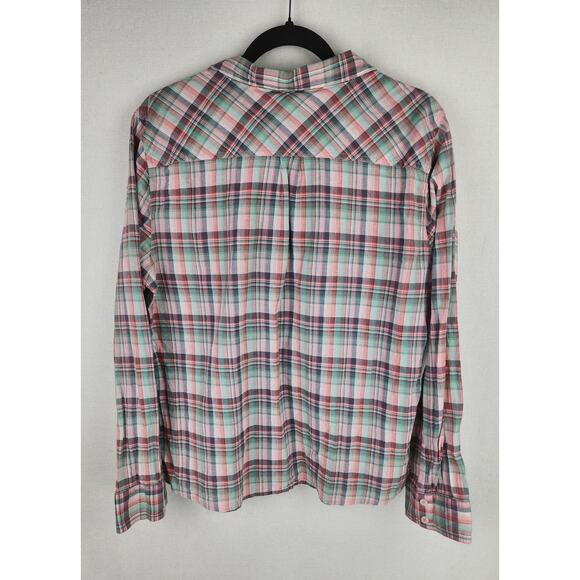 Prana Top Womens XL Bora Bay Gina Plaid pink green half button-up  western - Picture 6 of 12